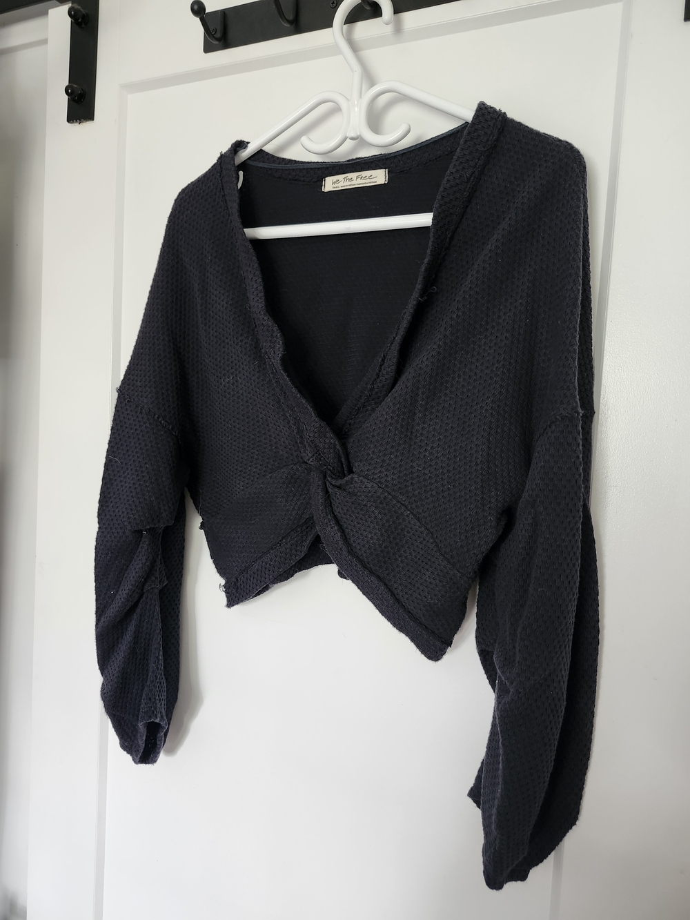 Twist-Front Super Cropped Waffle Top